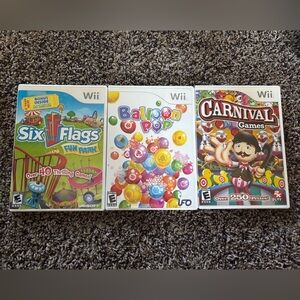 Lot of 3 Wii Party Games - Six Flags, Balloon Pop, Carnival Games